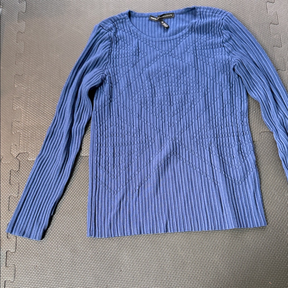 White House Black Market Cornflower Blue Ribbed Scoop-Neck Sweater